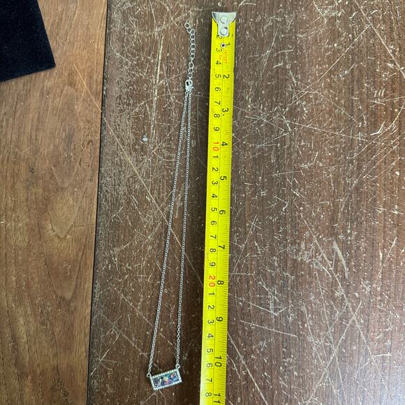 Druzy navy‎ blue iridescent rectangular silver tone rhinestone necklace - Picture 3 of 7